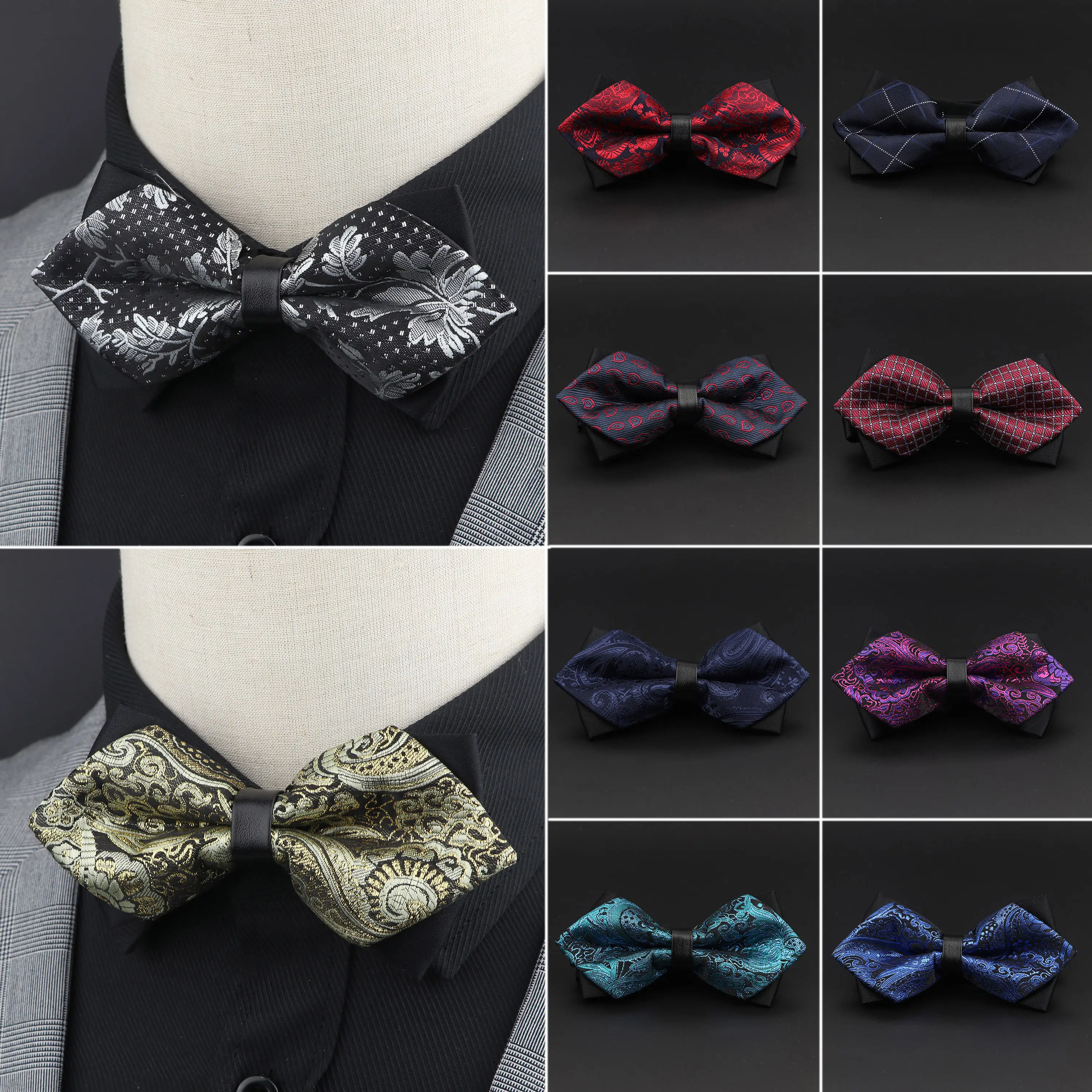 Gravata borboleta dourada masculina, 65 cores, laço, borboleta, para noivo, luxoosa, vermelha, preta, formal, acessórios de casamento