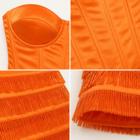 Anjie Benutzerdefiniertes Logo OEM ODM Private Label Maßgeschneidertes OEKO-TEX BSCI Satin-Korsett Mehrstufiger Fransen-Minirock-Set Damen Party Hersteller