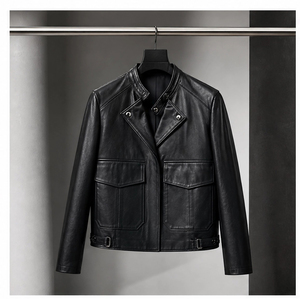 Chaqueta de Cuero Estilo Moto para Mujer, Nueva Colección Primavera-Otoño, Chaqueta Corta con Cuello Alto para Uso Diario Informal - Product Image 2