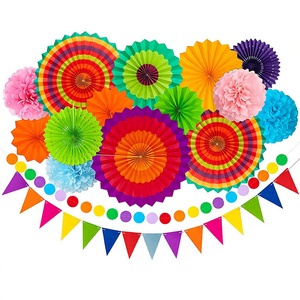 3D Wall Hanging <b>Paper</b> Folding <b>Fan</b> Flowers Birthday Party Backdrop Decoration Set - Product Image 1