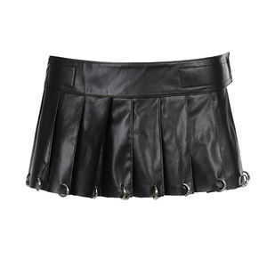 Sexy Punk PU Leather <b>Mini</b> <b>Skirt</b> with Belt Adjustable Velcro Dropped Rise Dark <b>Pleated</b> Summer Y2K Style - Product Image 6