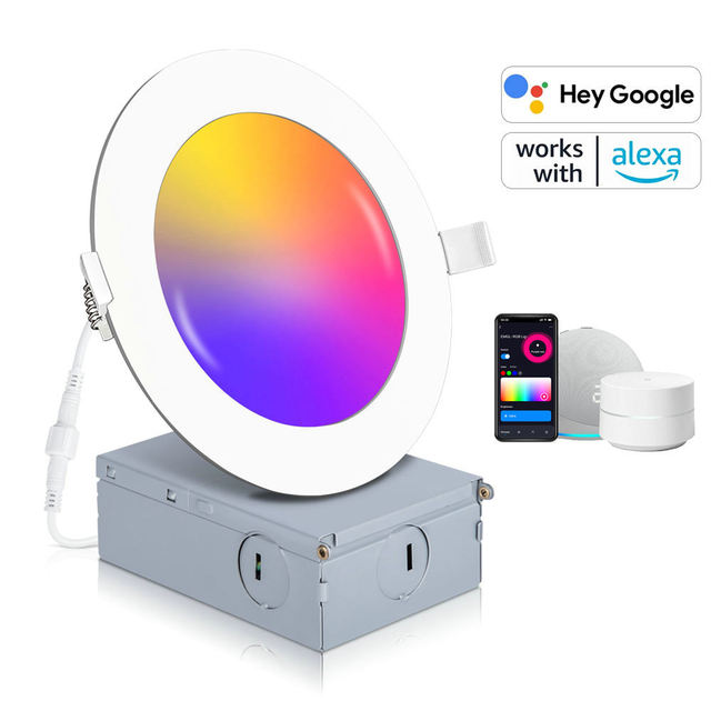 APP Recessed Lighting 4 6 Inch Smart LED Recessed Ceiling Light Downlight 9 12W RGB Alexa 16 Million Colors DIY Scenes Timer