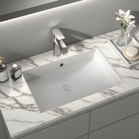 Lavabo Carré Moderne Blanc en Céramique Porcelaine Écologique à Encastrer Sous Comptoir avec Égouttoir pour Salle de Bain, Hôpital, Villa 12L