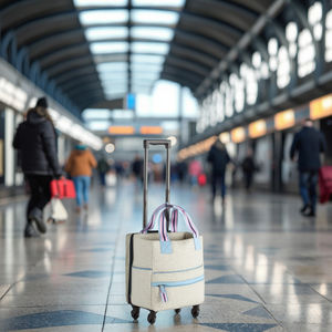 高品质大号女式绗缝旅行手提包滚动健身房周末旅行包轮防水拉链开合时尚 - Product Image 3