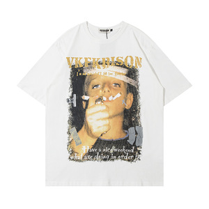Vintage Hip Hop Kid T-shirt gráfico solto ajuste moda urbana Tee para homens