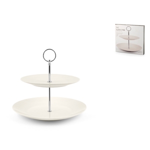Support à gâteau à 2 niveaux, couleur ivoire, poignée chromée, plateau de service, présentoir - Product Image 1