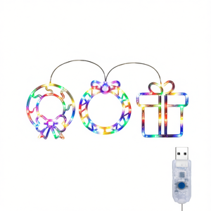 Guirlande lumineuse de Noël LED multicolore USB, boîte cadeau, décorations de fenêtre, 8 modes clignotants, éclairage de fête intérieur - Product Image 1