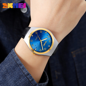 Skmei <span class=keywords><strong>2058</strong></span> montres pour hommes montre-bracelet en cuir grand cadran montres à Quartz bleu - Product Image 5