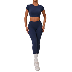 Completo Yoga <span class=keywords><strong>da</strong></span> Donna 2 Pezzi: Top a Maniche Corte con Collo Tondo e <span class=keywords><strong>Leggings</strong></span> a Vita Alta Modellanti Senza Imbottitura - Product Image 5