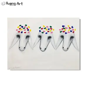 100% fatti a mano M. Kadirman pecore moderne famose dipinti tre teste di pecora bianco pittura a olio tela decorazione soggiorno <span class=keywords><strong>Anime</strong></span> - Product Image 1