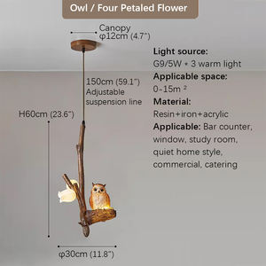 Résine Animal Lustre Hibou pour Maison Hôtel Villa Chambre Décoration Café Bar Américain Rétro Style Industriel Pastorale Pendentif Lumière - Product Image 6
