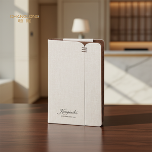 <span class=keywords><strong>Porta</strong></span> Contanti di Lusso in Pelle Ecologica per Reception Hotel, Realizzato a Mano con Esterno in Tessuto Beige Chiaro e Interno Marrone Scuro - Product Image 1