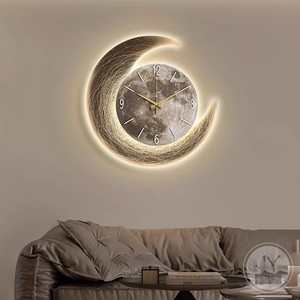 Orologio <span class=keywords><strong>da</strong></span> <span class=keywords><strong>Parete</strong></span> Moderno di Lusso con Decorazione per Soggiorno e Sala <span class=keywords><strong>da</strong></span> Pranzo, Dipinto Creativo con Luna, Orologio <span class=keywords><strong>LED</strong></span> Luminoso con Natura Morta - Product Image 1