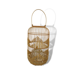 Porte-bougie cylindrique en bambou naturel avec perles - Fait à la main pour la décoration de la maison et les événements - Abat-jour moderne - Product Image 1