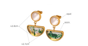 Swirling Green Design Resin & <b>Opal</b> <b>Earrings</b> for Women | 18K PVD Gold Stainless Steel | Waterproof, Hypoallergenic & Non-Fading - Product Image 5