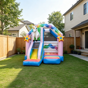 Château gonflable licorne arc-en-ciel avec toboggan, en PVC commercial, pour enfants, pour fêtes en plein air - Product Image 4