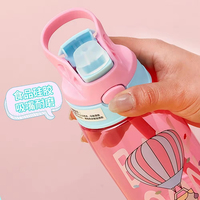 Bouteille d'Eau Sportive en Plastique Motivationnelle de 480 ML avec Bec Verseur Canard et Paille pour Enfants