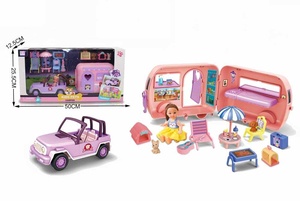 Cute Pet Dollhouse <strong>Camper</strong> <strong>Van</strong> Toy Plastic Camping Car Pretend Play Role Playing <strong>Doll</strong> House Set for Kids Girls - Product Image 6