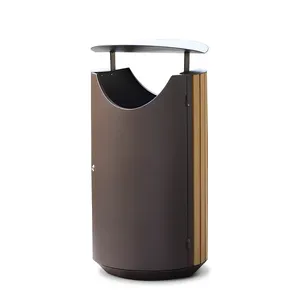 New Modern Outdoor Trash Bin For Park Streetscape Round Waste Bins With 60L Trash Bin Outdoor With PS Wood Commercial Garbage