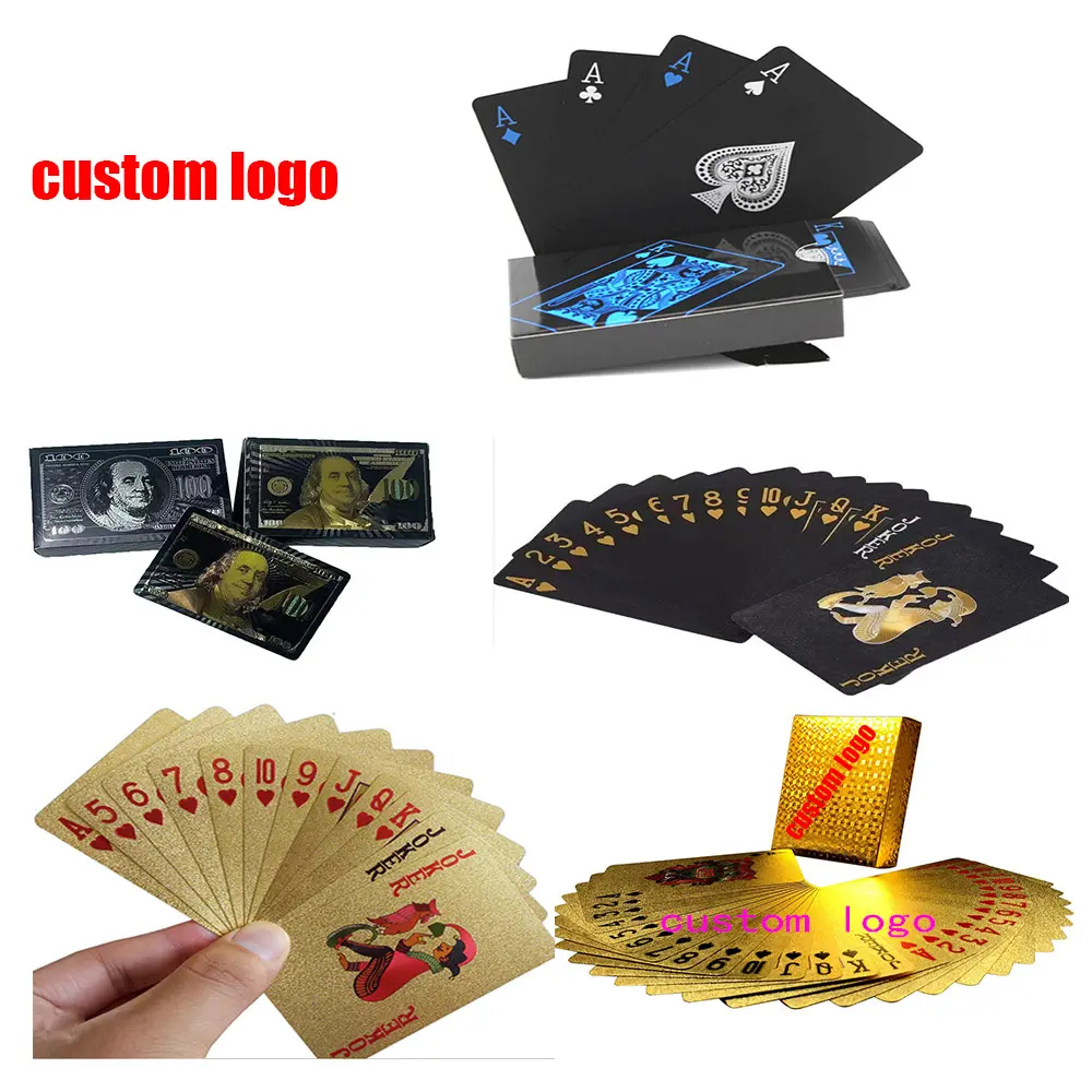Aangepaste Afdrukken Van Pvc 100% Plastic Speelkaarten Dek Groothandel Waterdicht Vel Voor Casino Poker Kaart Papier Wit Zwart Kleur