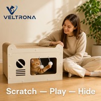 Mobilier pour chat : Niche en forme de téléviseur en carton, lit fermé, finition grain de bambou, abri intérieur pour chat, vente en gros