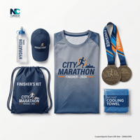 Kit de course de marathon personnalisé : T-shirt à séchage rapide, serviette de sport, bouteille pliable, médaille pour événements sportifs et course à pied