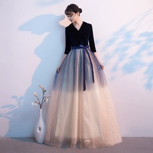 Adult Evening Gown Long <b>Dress</b> V-Neck <b>A</b>-<b>Line</b> Gradient Color Starry Tulle Wrap Tie Formal Party Performance Costume - Product Image 3