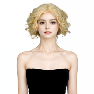 Peluca sintética <span class=keywords><strong>rubia</strong></span> corta y rizada <span class=keywords><strong>para</strong></span> <span class=keywords><strong>mujer</strong></span>, peluca de fibra resistente al calor de alta calidad <span class=keywords><strong>para</strong></span> uso diario, fiesta, <span class=keywords><strong>disfraz</strong></span> de cosplay - Product Image 1