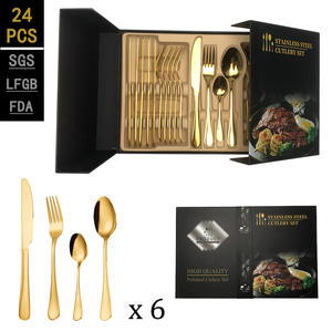 Juego de Cubiertos de Acero Inoxidable Dorado de 24 Piezas, Utensilios Pulidos para Servir la Cena - Product Image 1