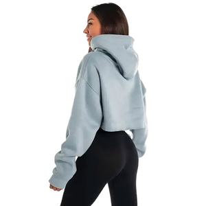 Nuevo estilo de gran tamaño Crop Hoodie últimas mujeres algodón sudaderas largas logotipo personalizado manga larga Crop Top sudaderas con capucha Streetwear - Product Image 5