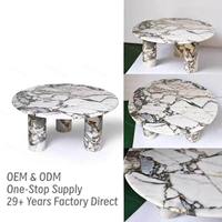 Table basse ronde en marbre moderne de haute qualité personnalisée avec trois pieds cylindriques, durable pour salon et villa
