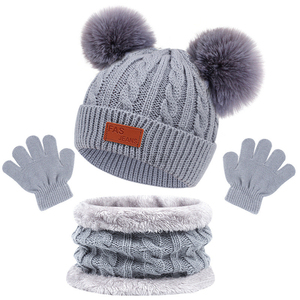 <span class=keywords><strong>Bonnet</strong></span> d'hiver en coton tricoté pour tout-petits pour enfants, ensemble de <span class=keywords><strong>bonnet</strong></span> à boules de poils pour enfants, 3 pièces, vente en gros - Product Image 4