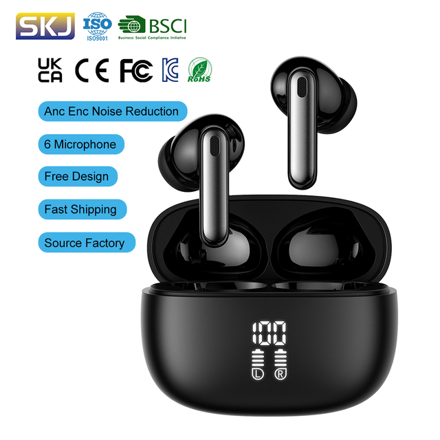 Custom Logo Anc Enc Earbuds Noise Cancelling Wireless Headphones Gaming Wireless Earbuds with Hybrid 6 Micrs Earphones