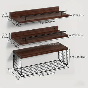 Estante Flotante de 4 Niveles en Forma de L, Moderno, Negro, con Barandilla, Canasta de Acero y Madera, Multifuncional, para <span class=keywords><strong>Baño</strong></span>, Almacenamiento en Pared - Product Image 3
