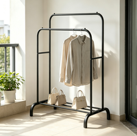 Porte-manteau sur pied à double barre suspendue, structure KD peu encombrante, en fer, pour affichage de vêtements en magasin et à domicile