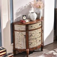 Mueble Auxiliar Semicircular de Madera Maciza de Estilo Retro Americano Moderno para el Hogar, Pasillo, Dormitorio, Entrada Pequeña, Sala de Estar