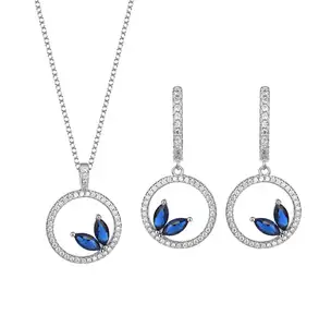 Jewelry sets 925 sterling silver jewelry for women blue gemstone earring and necklace set