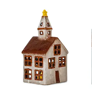 陶瓷粗器定制村屋小雕像教堂发光二极管茶灯