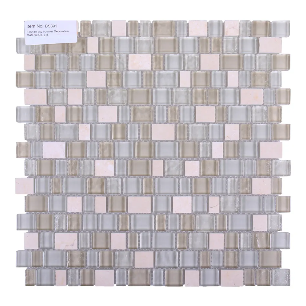 Mosaïques de marbre carré de verre gris cristal clair pour salle de bain douche mur décoratif