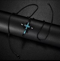 Nouveau Collier Croix Couronne Épineuse Incrusté de Turquoise, Vente Chaude Direct Usine, Style Hip Hop Punk pour Hommes, Vente en Gros, Marque Privée, Cadeau pour Hommes