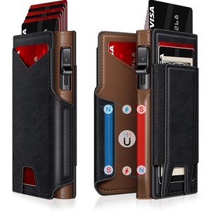 Portafoglio Sottile con Blocco RFID <span class=keywords><strong>e</strong></span> Apertura Pop-up, <span class=keywords><strong>Porta</strong></span> <span class=keywords><strong>Carte</strong></span> in Alluminio con Custodia in Pelle PU, Portacarte Minimalista per Uomo, Logo OEM - Product Image 2