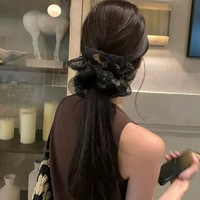 Élastiques à cheveux XXL en mousseline double couche imprimé léopard noir, style rétro chic, de bonne qualité, pour femmes
