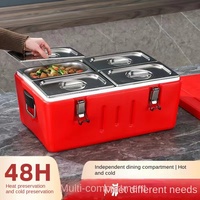 201 Edelstahl Isolierbox mit abnehmbaren Fächern, rot, Speisenwärmer/-kühler mit 24L Fassungsvermögen