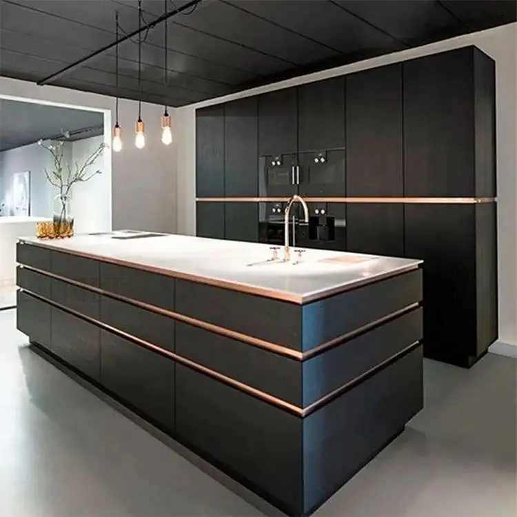 خزانة مطبخ مخصصة للبيع بأحدث تصميم رائج في 2024 من الميلامين متوفرة باللون الأبيض والأسود والوردي