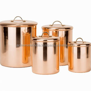 Juego de Recipientes de Almacenamiento Grandes en Metal Recubierto de Cobre con Diseño Redondo Simple, Perfecto para la Organización del Hogar y la Cocina - Product Image 1