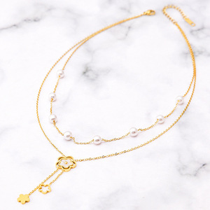 <span class=keywords><strong>Collier</strong></span> <span class=keywords><strong>de</strong></span> <span class=keywords><strong>perles</strong></span> plaqué or 18 carats en forme <span class=keywords><strong>de</strong></span> fleur <span class=keywords><strong>de</strong></span> coquillage avec franges <span class=keywords><strong>de</strong></span> zircon, double <span class=keywords><strong>collier</strong></span> en acier inoxydable pour femme – <span class=keywords><strong>Prix</strong></span> usine - Product Image 3