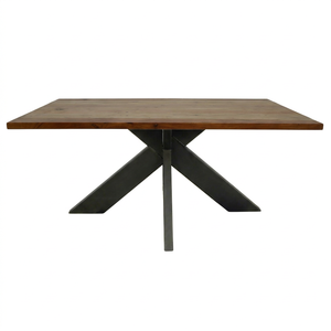 American Style Solid Acacia <b>Wood</b> Rectangular <b>Top</b> Dining <b>Table</b> with Cross Metal Base New Arrival Dining Room Furniture - Product Image 2