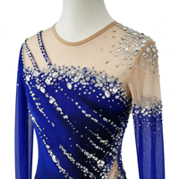 Robe de patinage artistique bleu royal et noir à strass dégradés, dos ouvert croisé, pour compétition de patinage sur glace