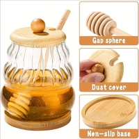 Bocaux de rangement pour la cuisine en verre borosilicate, distributeur de miel, bouteilles transparentes, pots en verre vides pour miel avec couvercles et cuillères.