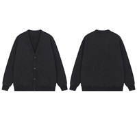 Fabricant de tissu French Terry de qualité supérieure, faible MOQ, sweat-shirt vintage délavé à l'acide, col en V, personnalisable avec logo, avec boutons